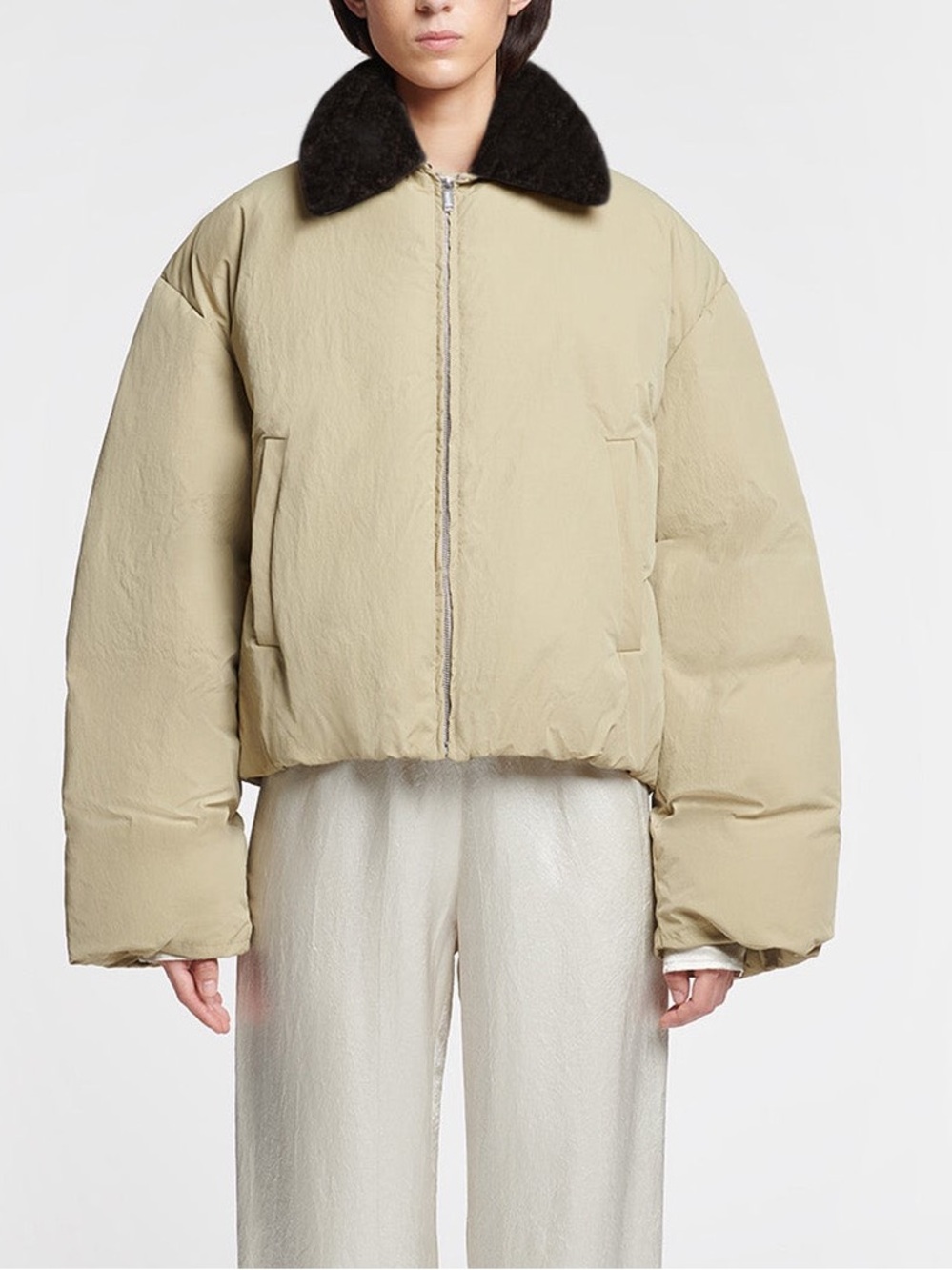 NWT Nanushka Zacharie Boxy Puffy Bomber Jacket Unisex Sage Black Sz S